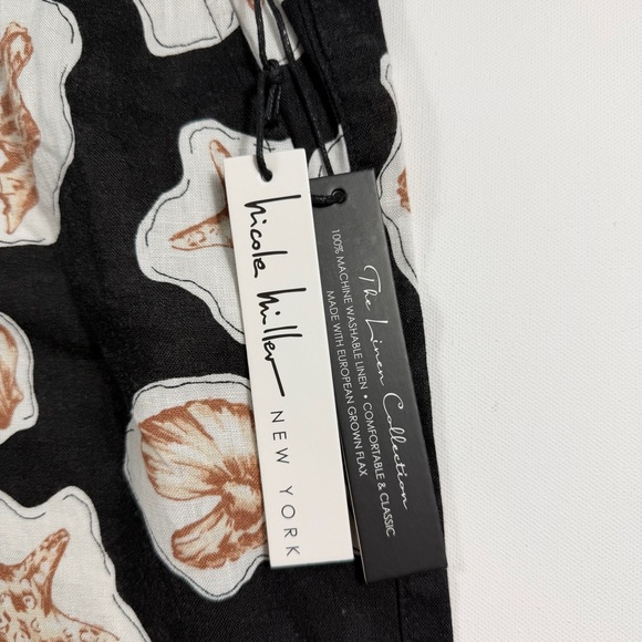 Nicole Miller New York Linen Shell Print Wide Leg Pants | Coastal Resort | M - Picture 2 of 10